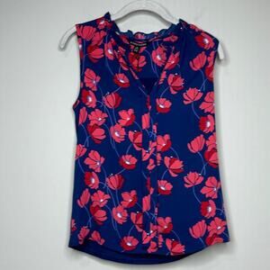NWT 41 Hawthorn Orlee Mixed Media Split Neck Sleeveless Floral Top XSP